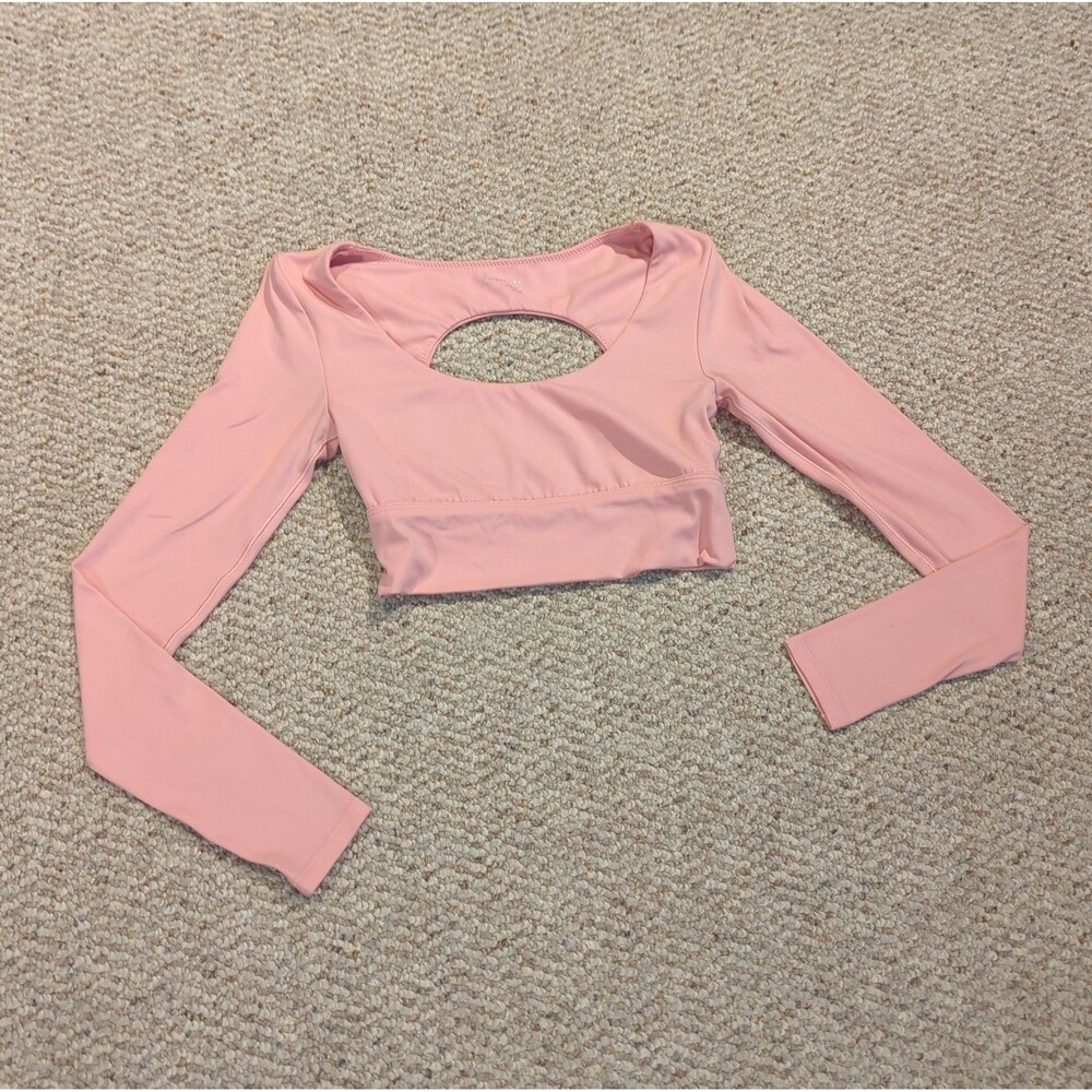 OFFLINE by Aerie Real Me Crop Top Womens XS Pink Long Sleeve Open Back